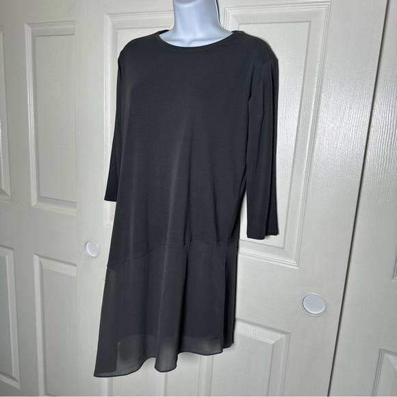 Eileen Fisher XXS 100% Silk Crepe Tunic Asymmetrical Blouse Top Long Sleeve Fall - Picture 6 of 13